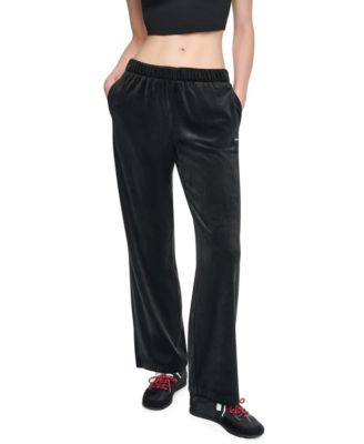 Women's High-Rise Ribbed Super-Soft Velour Straight Leg Pants