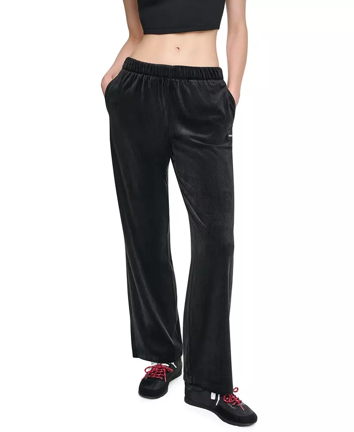 Women's High-Rise Ribbed Super-Soft Velour Straight Leg Pants