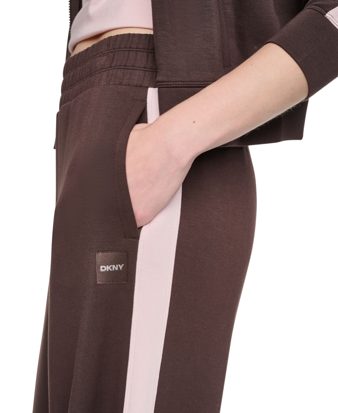 Женские брюки DKNY Sport High-Rise Modified Wide-Leg Side-Stripe, цвет: Чёрный / Сливочный — фото 11