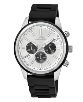 Men's Logan Chronograph Black Silicone Strap Silver Tone Watch 44 mm