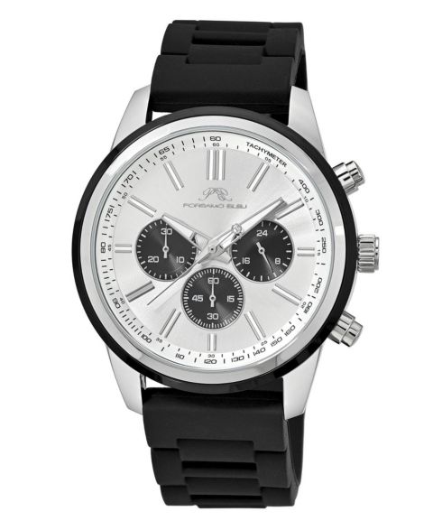 Мужские часы Porsamo Bleu Logan Chronograph Black Silicone Strap Silver Tone Watch 44 mm, цвет: Серебристый / Чёрный