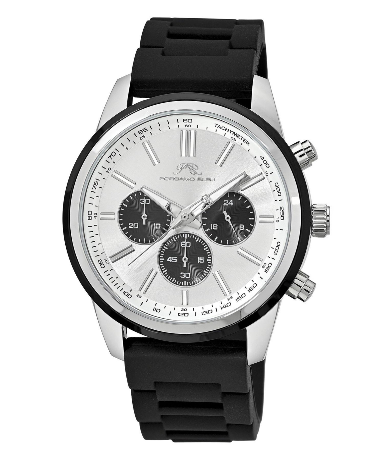 Porsamo Bleu Men's Logan Chronograph Silicone Strap Silver Tone Watch 44 mm
