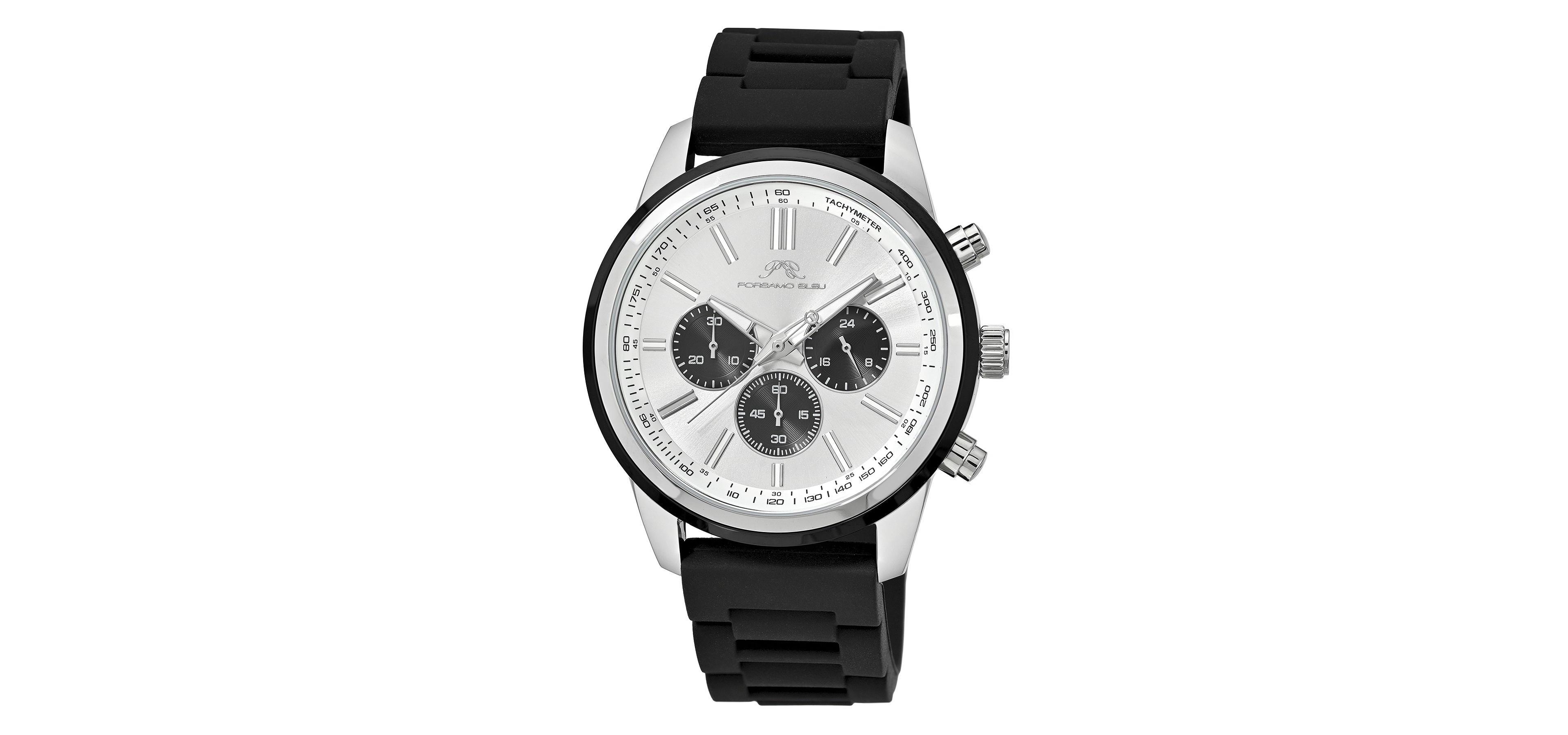 Porsamo Bleu Men's Logan Chronograph Black Silicone Strap Silver Tone Watch 44 mm