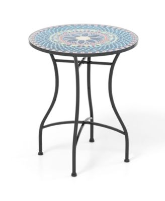 24 in Round Mosaic Bistro Table with Ceramic Tile Top, Holds 110 lbs