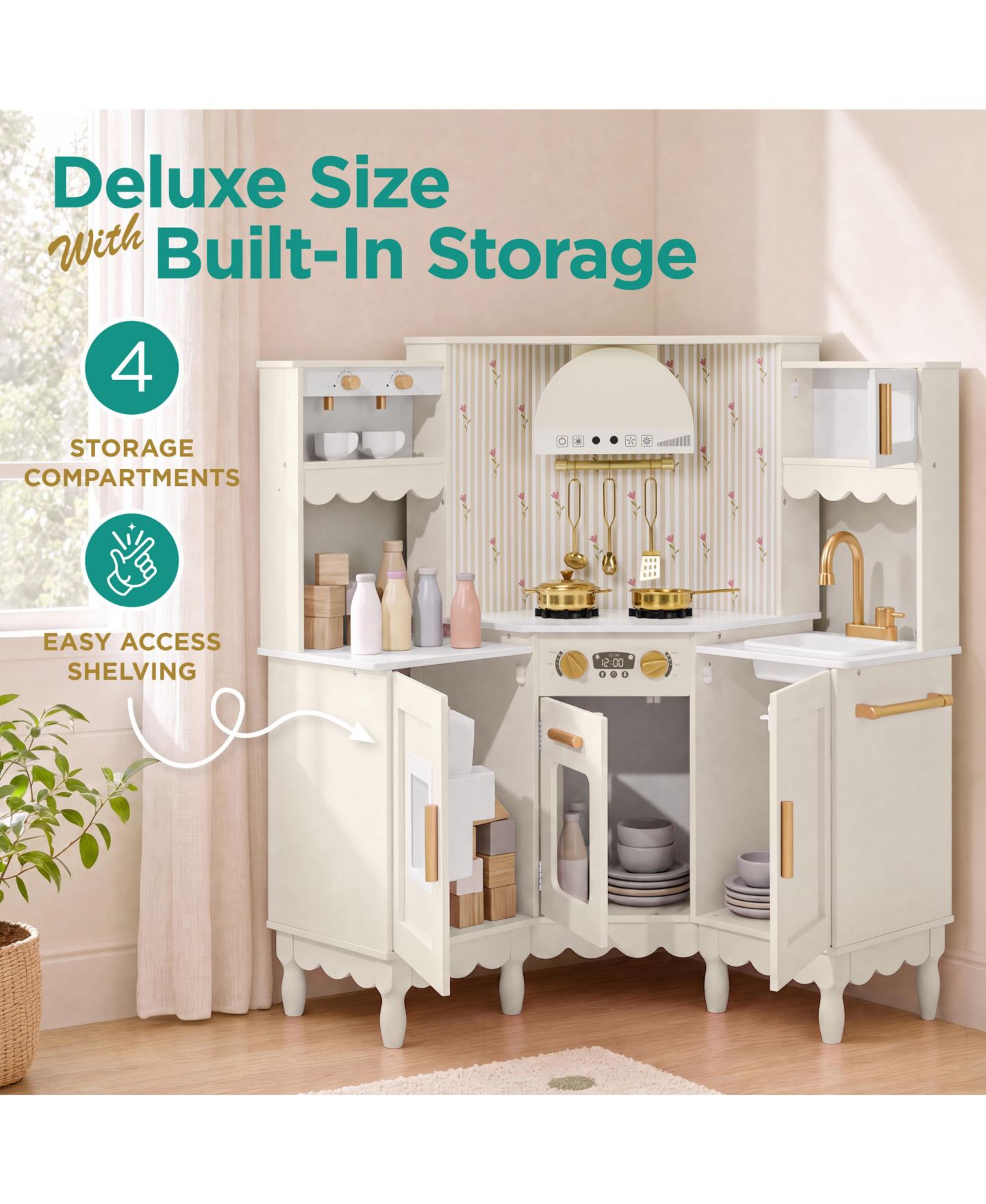 Детская игрушка Best Choice Products Cottage Corner Wooden Play Kitchen, Ages 3+, цвет: Кремовый — фото 5
