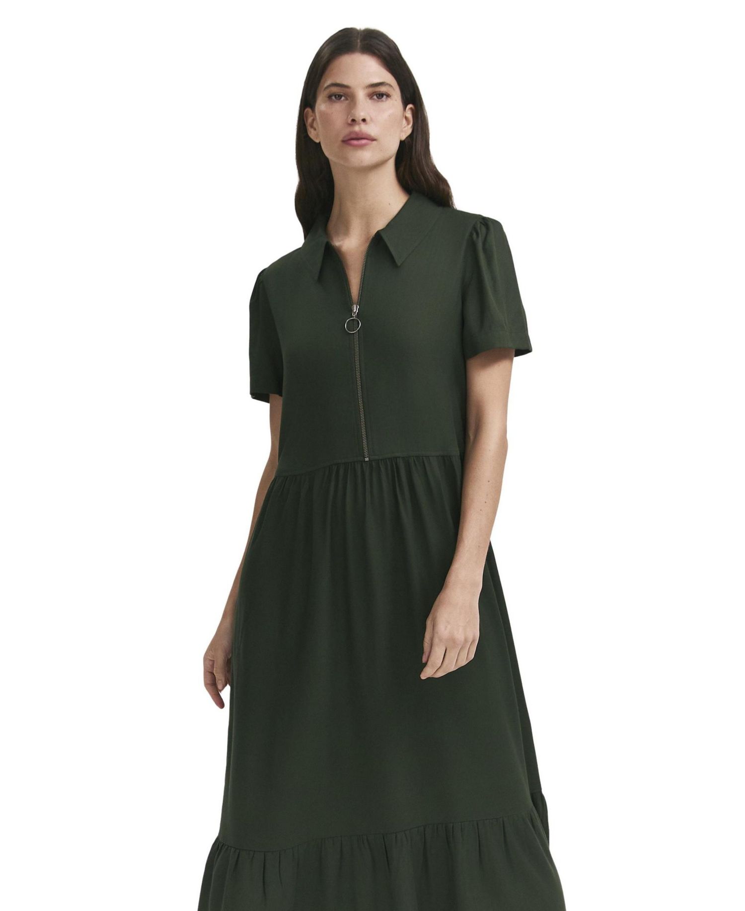 Women's Orion Collared Short-Sleeve Zip-Front Midi Dress