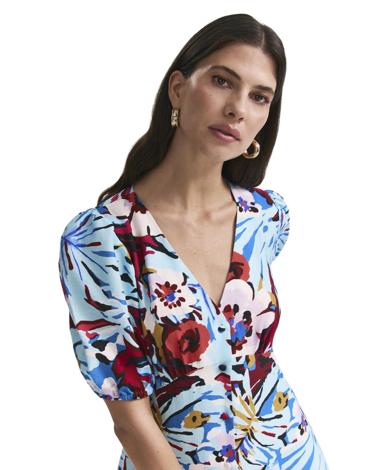 Women's Sarah Floral-Print Button-Down Short-Sleeve Midi Dress