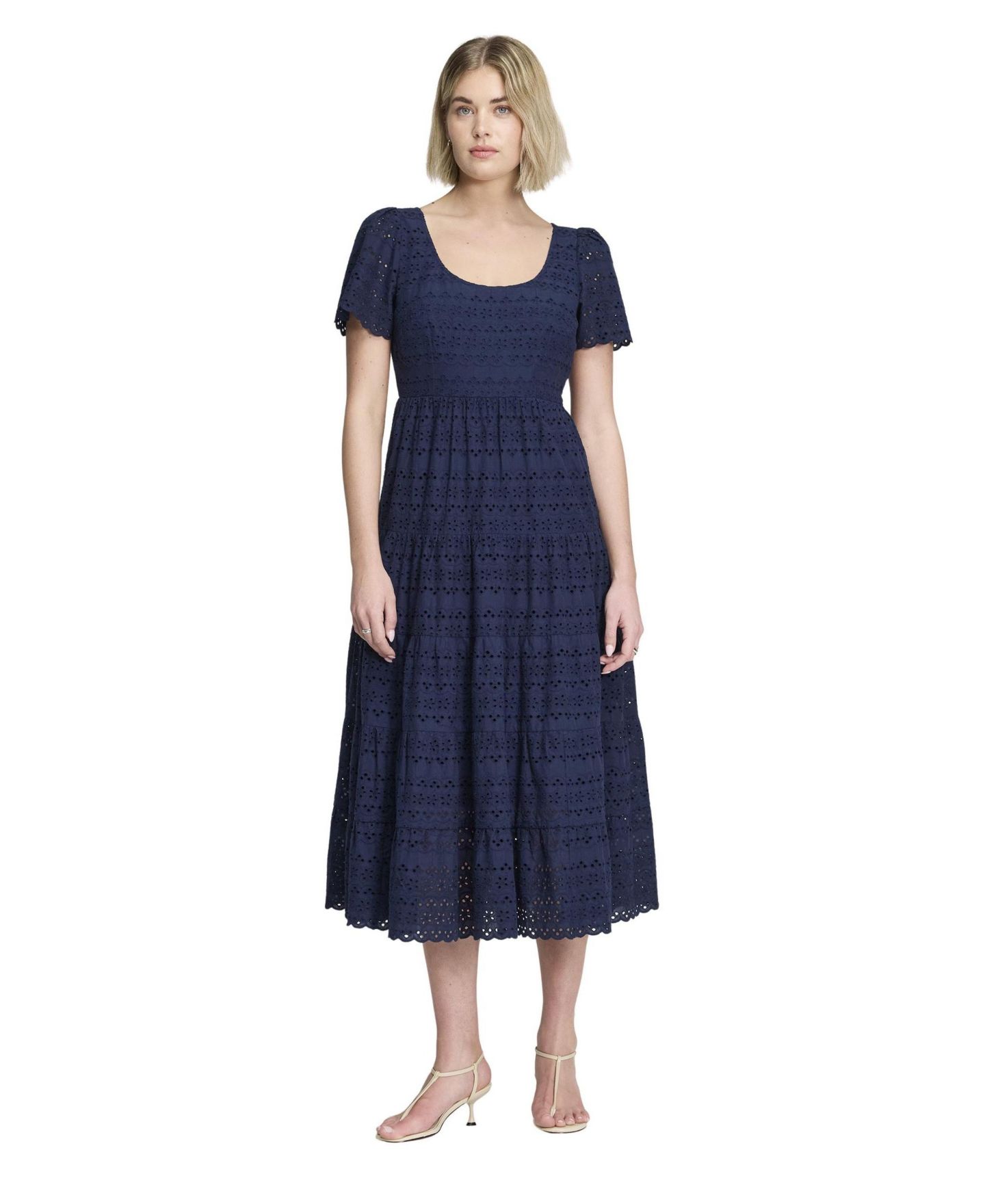 Женское платье Finery London Jemma Tiered Eyelet Scoop Neck Midi, цвет: Тёмно-синий — фото 5