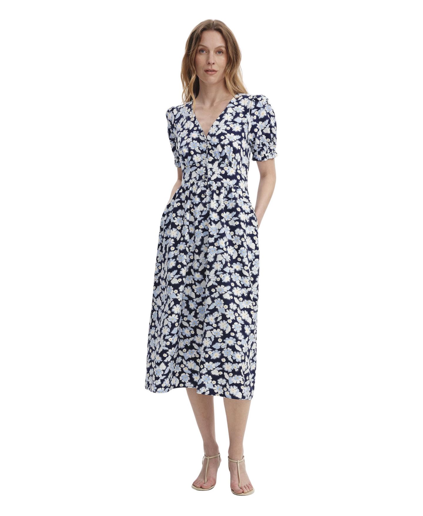 Женское платье Finery London Samantha Floral A-Line V-Neck Midi, цвет: Синий — фото 1