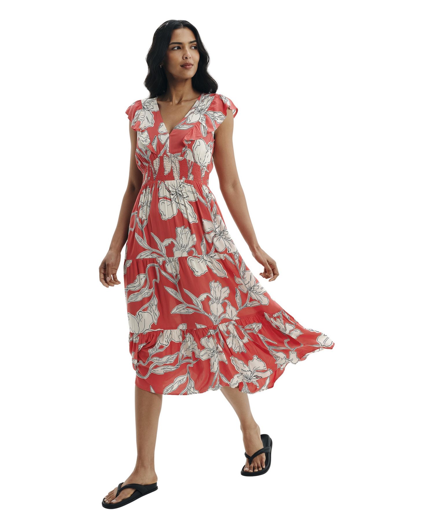 Women's Mattie Short-Sleeve V-Neck Tiered Midi Dress