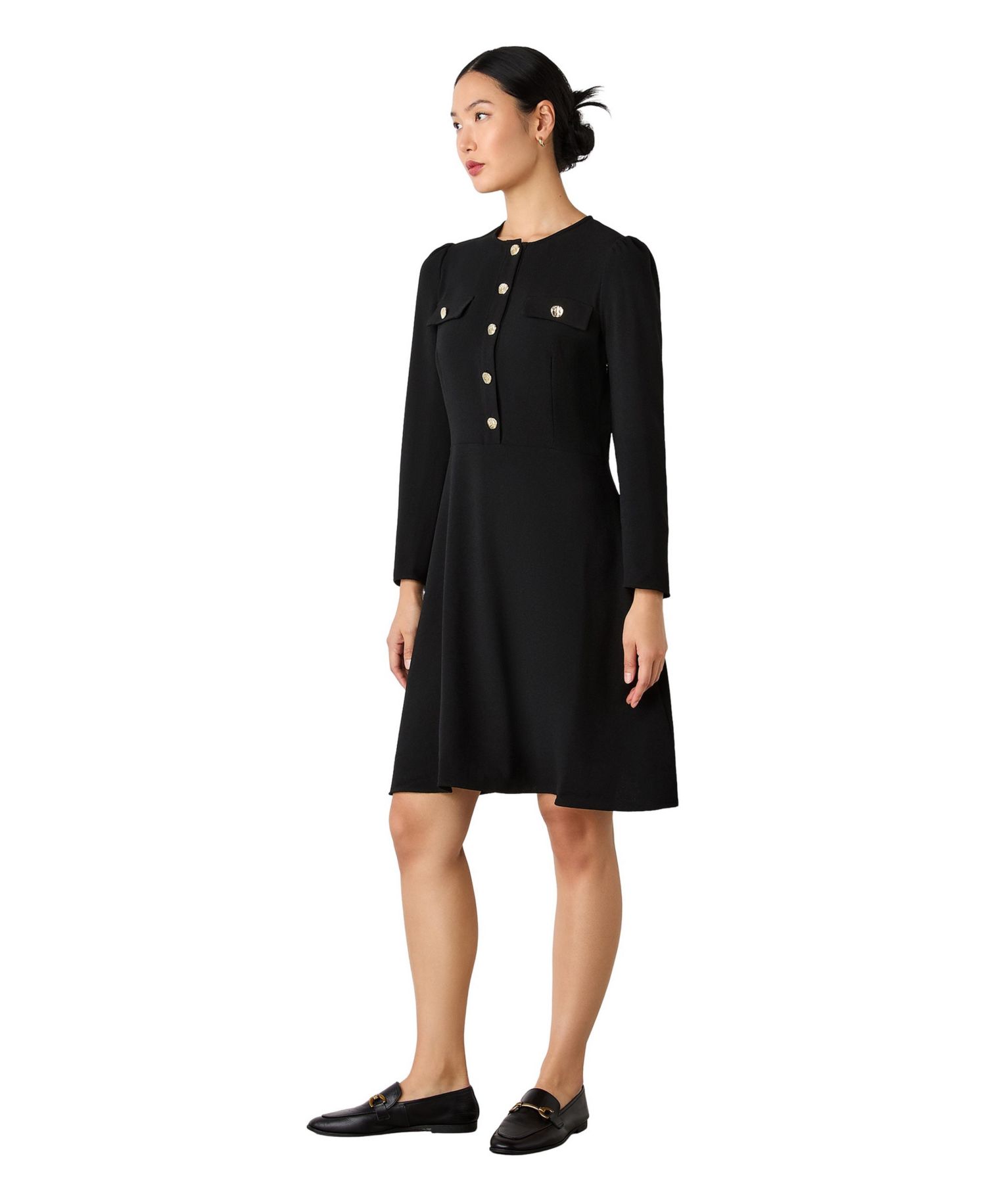 Women's Evie Long-Sleeve Crepe A-Line Dress