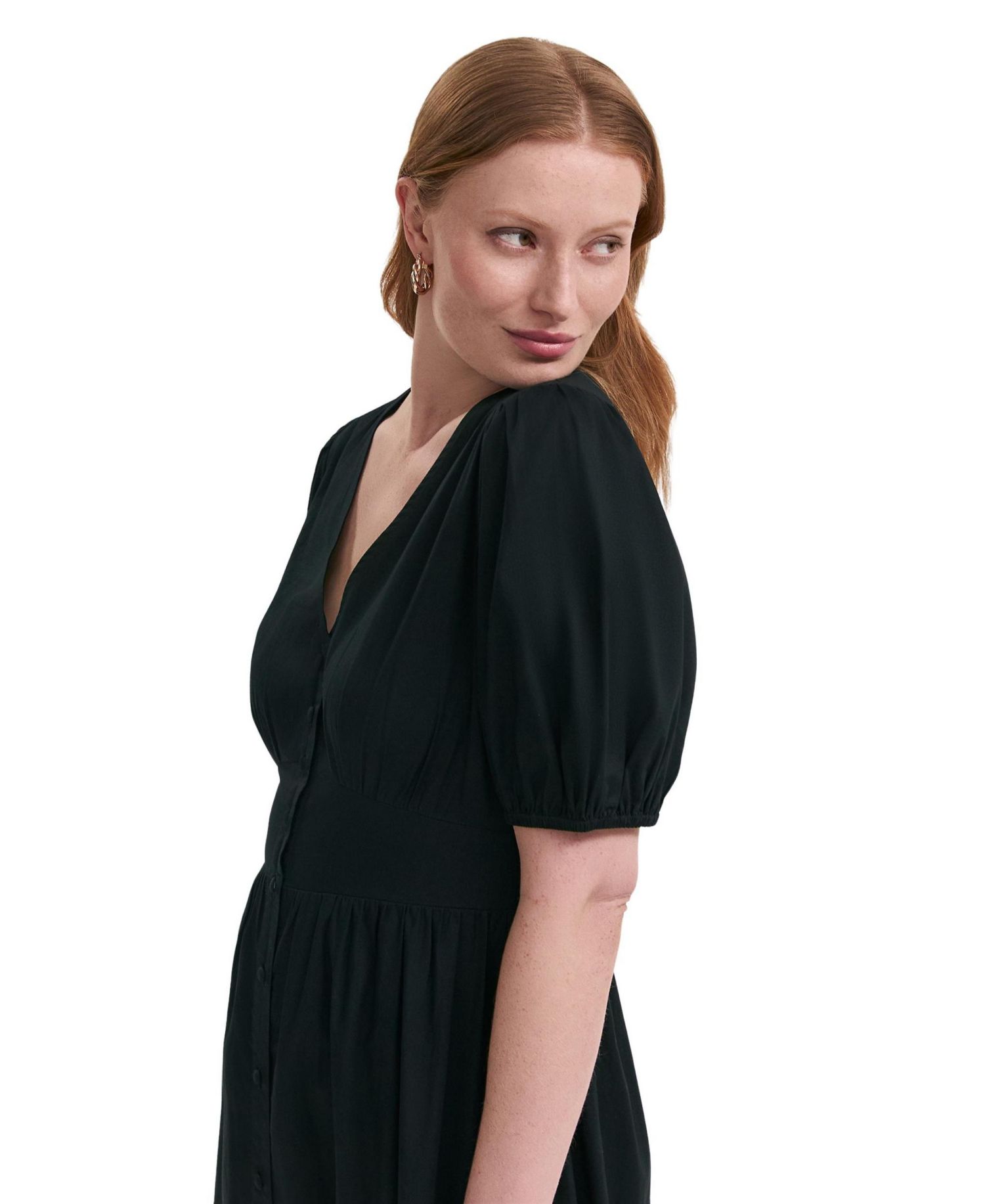 Women's Addison Puff-Sleeve V-Neck Midi Dress