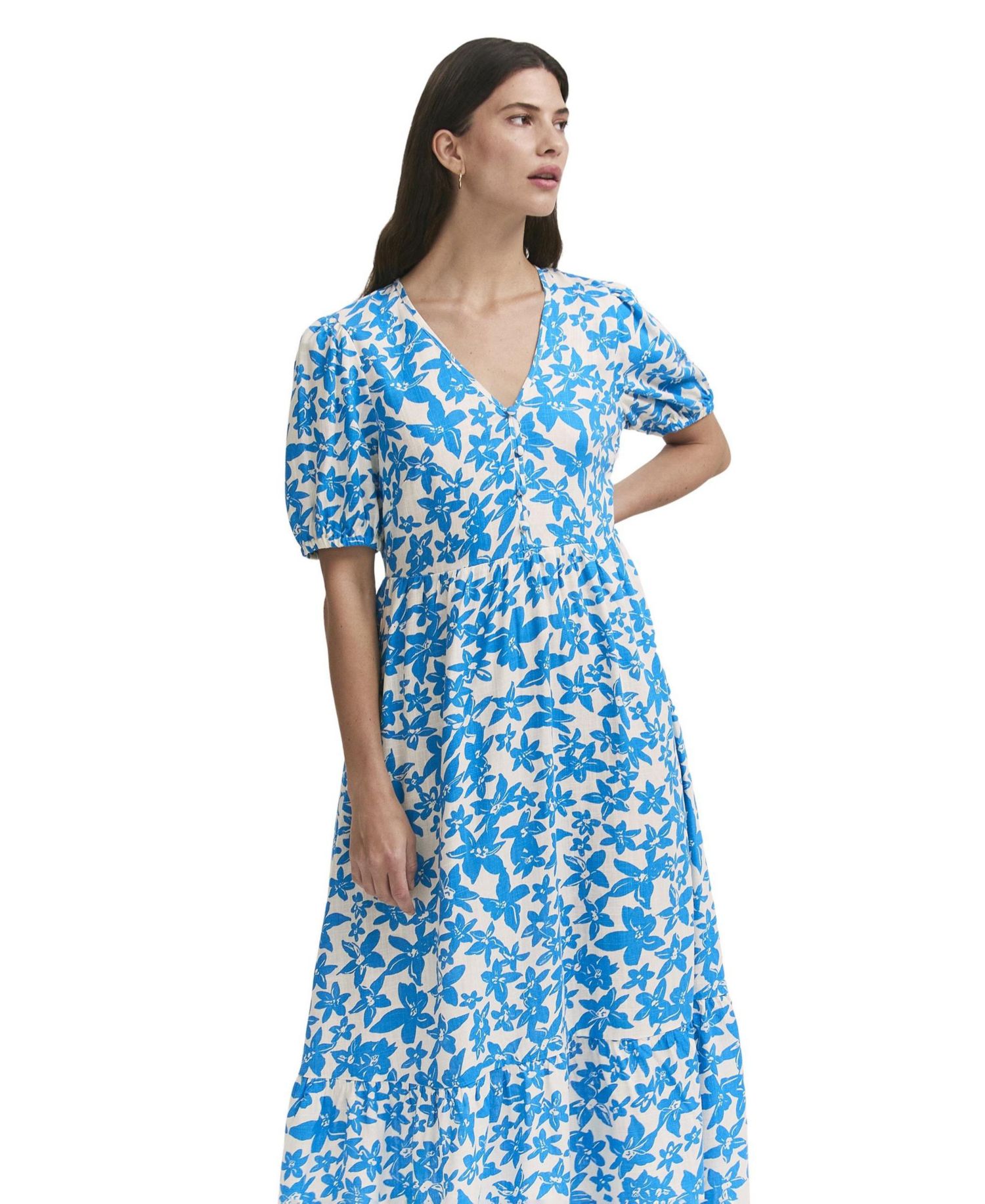 Women's Sabine Floral Puff-Sleeve Tiered Midi Dress