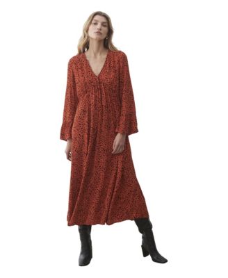 Women's Laura Animal-Print Long-Sleeve Empire-Line Midi Dress