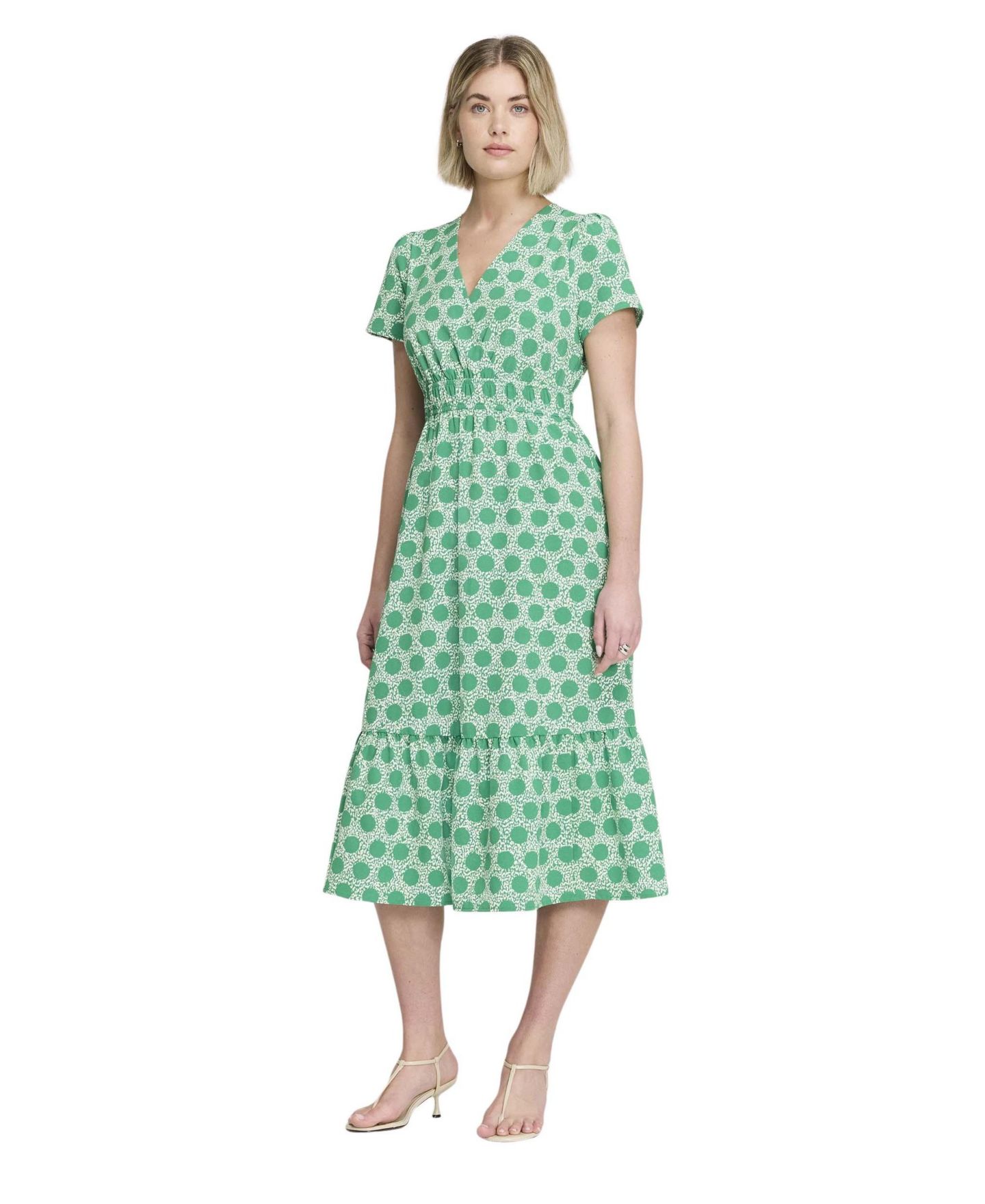 Женское платье Finery London Deena Wrap Tiered V-Neck Midi, цвет: Зелёный — фото 5