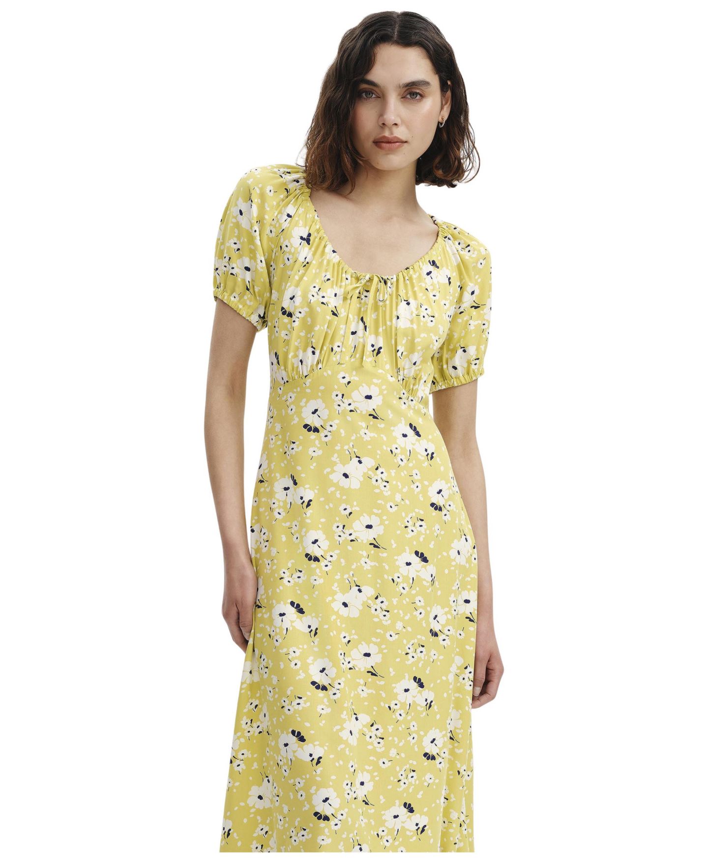 Женское платье Finery London Jada Puff-Sleeve Scoop-Neck Midi, цвет: Зелёный с принтом — фото 2