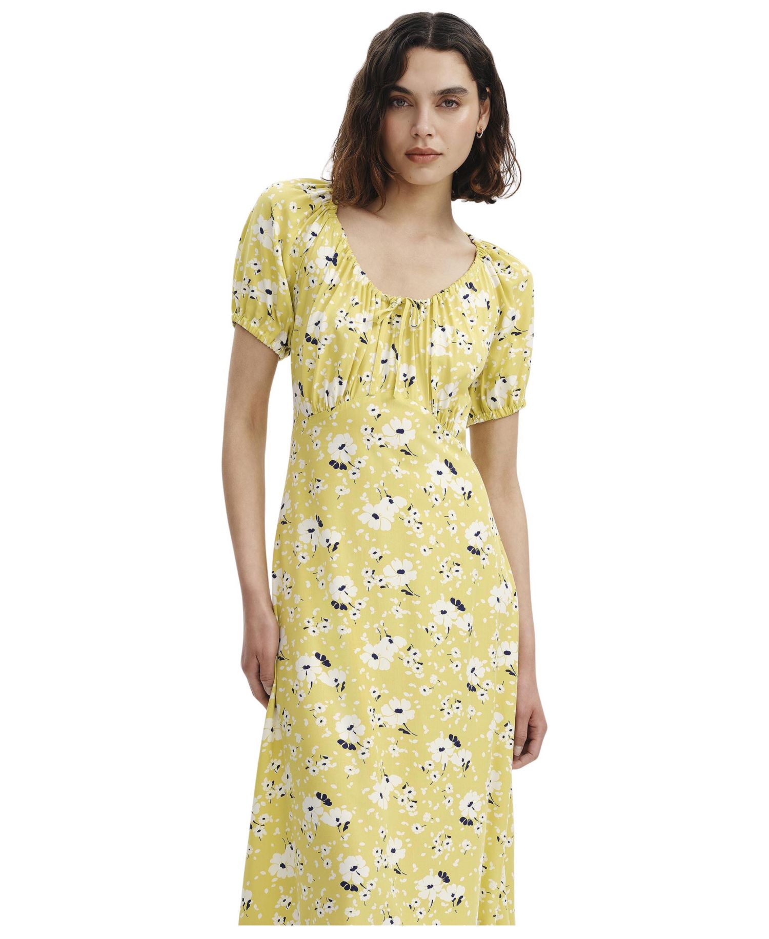 Women's Jada Puff-Sleeve Scoop-Neck Midi Dress