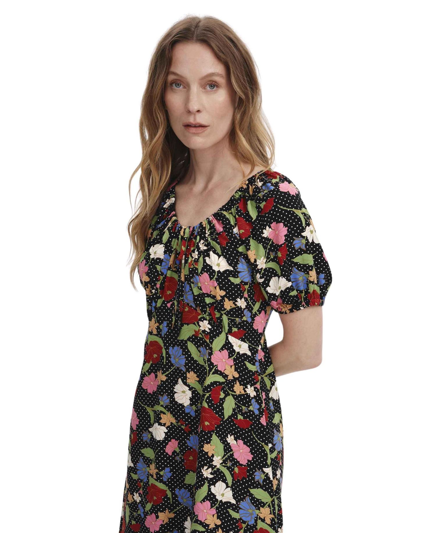 Women's Jada Floral-Print Sweetheart Puff-Sleeve Midi Dress