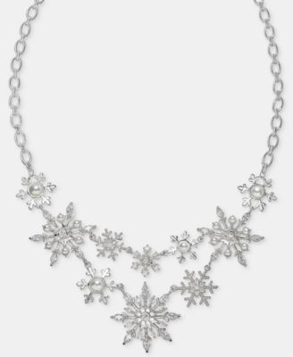 Imitation Pearl and Cubic Zirconia Snowflake Necklace