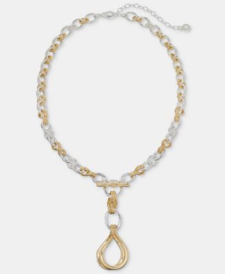 Two-Tone Twisted Interlock Y-Neck Necklace, 16" with 3" Extender