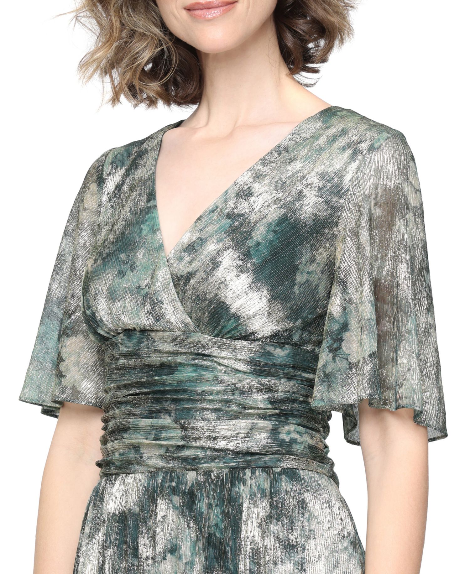 Women's V-Neck Metallic A-Line Gown