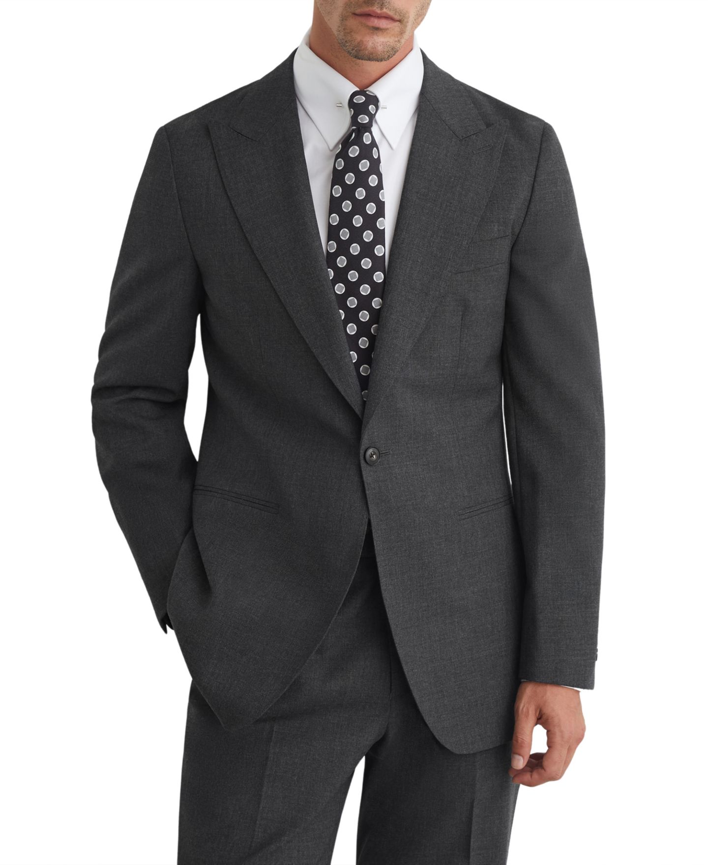Мужской шерстяной однобортный блейзер Reiss Bold классического кроя — фото 1