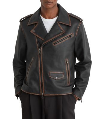 Men's Winnen Leather Burnished-Detail Biker Jacket