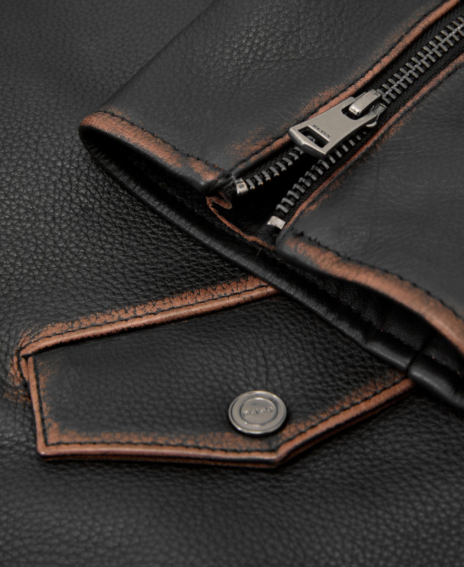 Men's Winnen Leather Burnished-Detail Biker Jacket