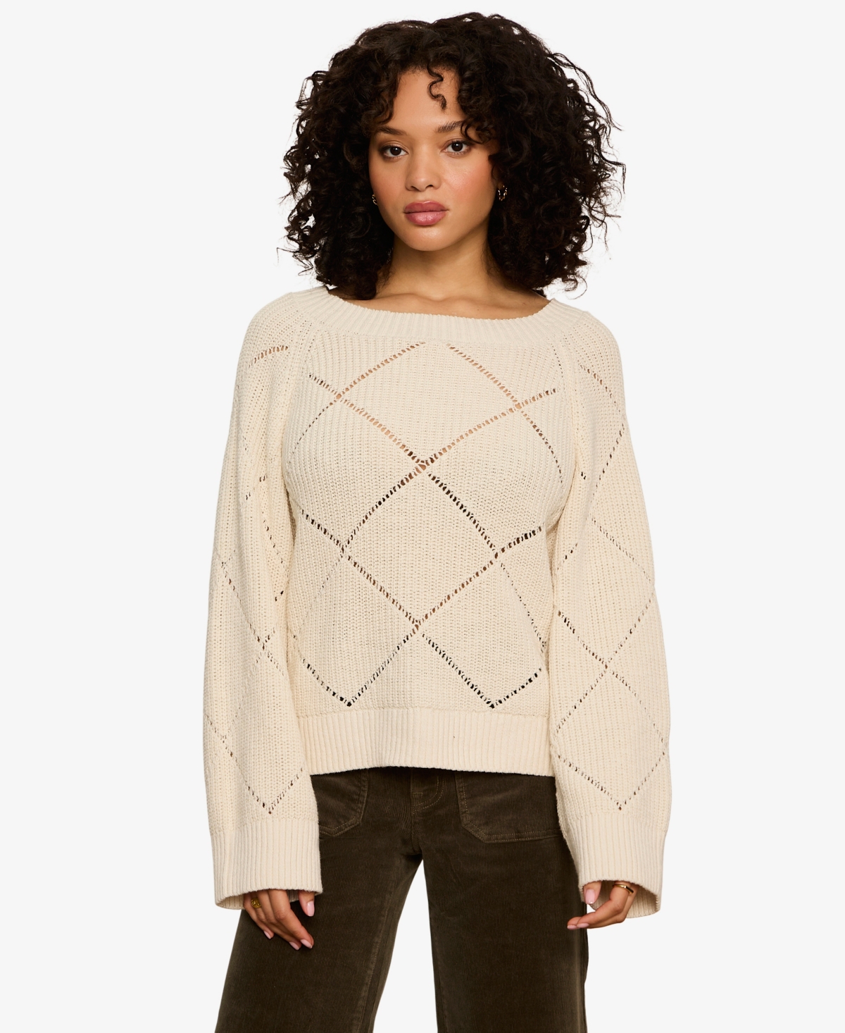 Sanctuary Women's Diamond Stitch Crewneck Long-Sleeve Sweater Tee