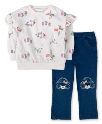 Baby Girls' Paris Elastic-Waist Travel-Inspired Print Sweatshirt and Flare Pants, 2-Piece Set