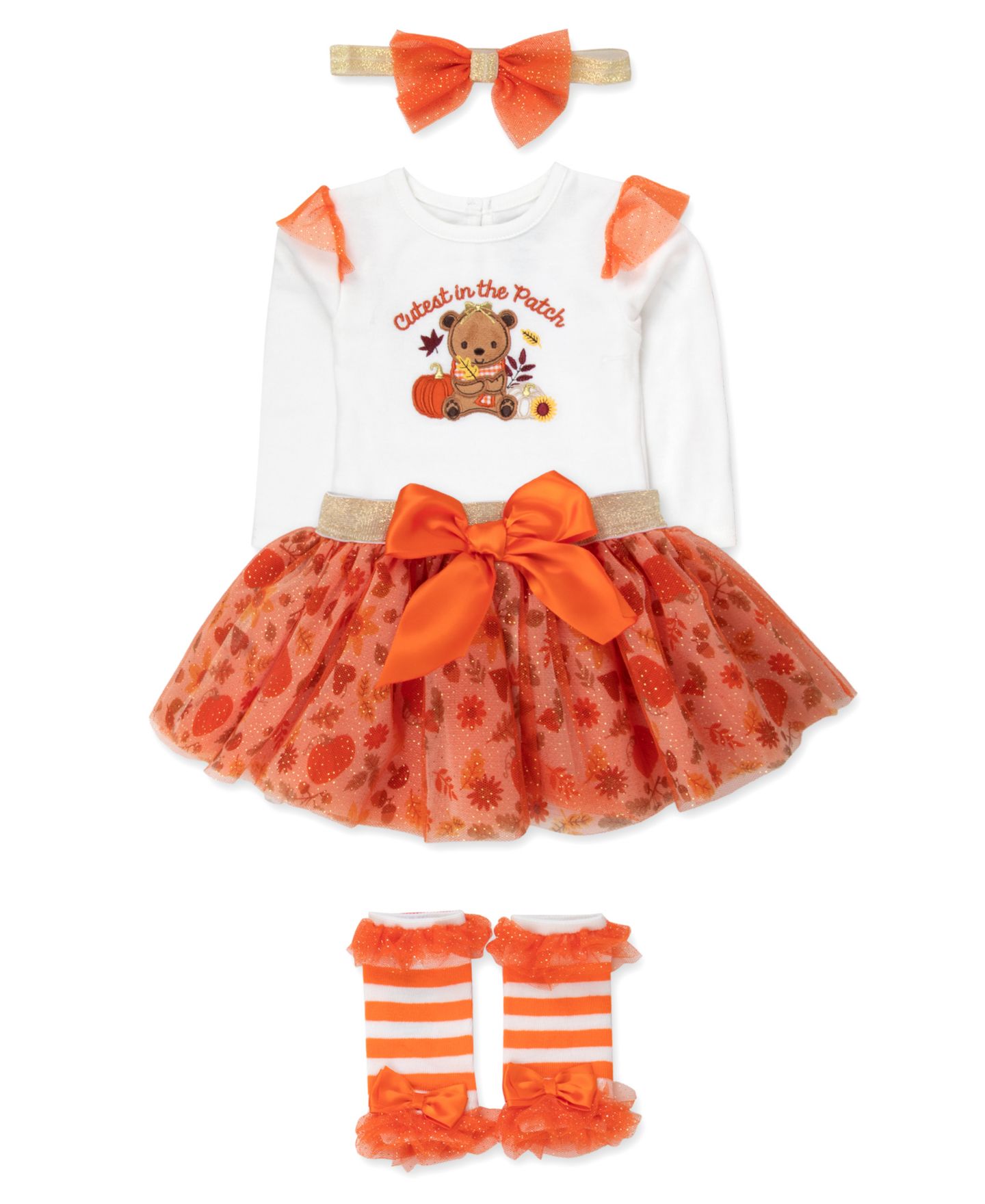 Детский комплект Baby Essentials Cutest in the Patch для девочки: боди с тыквами и пачка, цвет: Оранжевый / Белый — фото 2