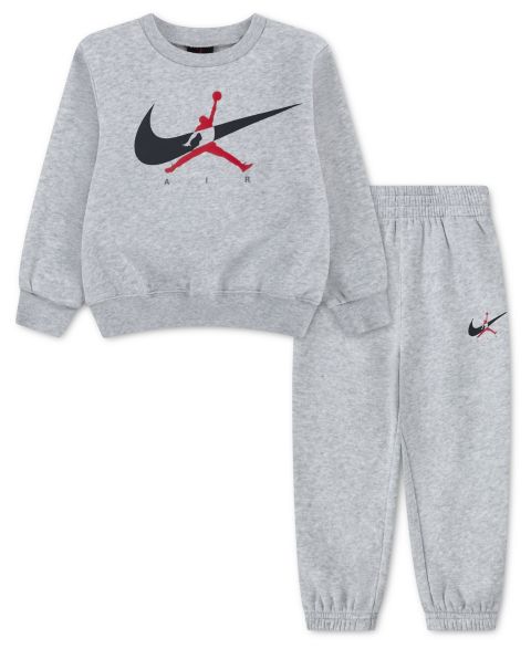 Детский флисовый комплект Jordan с логотипом для мальчиков 2T-4T: свитшот и джоггеры, цвет: Светлый серый меланжевый