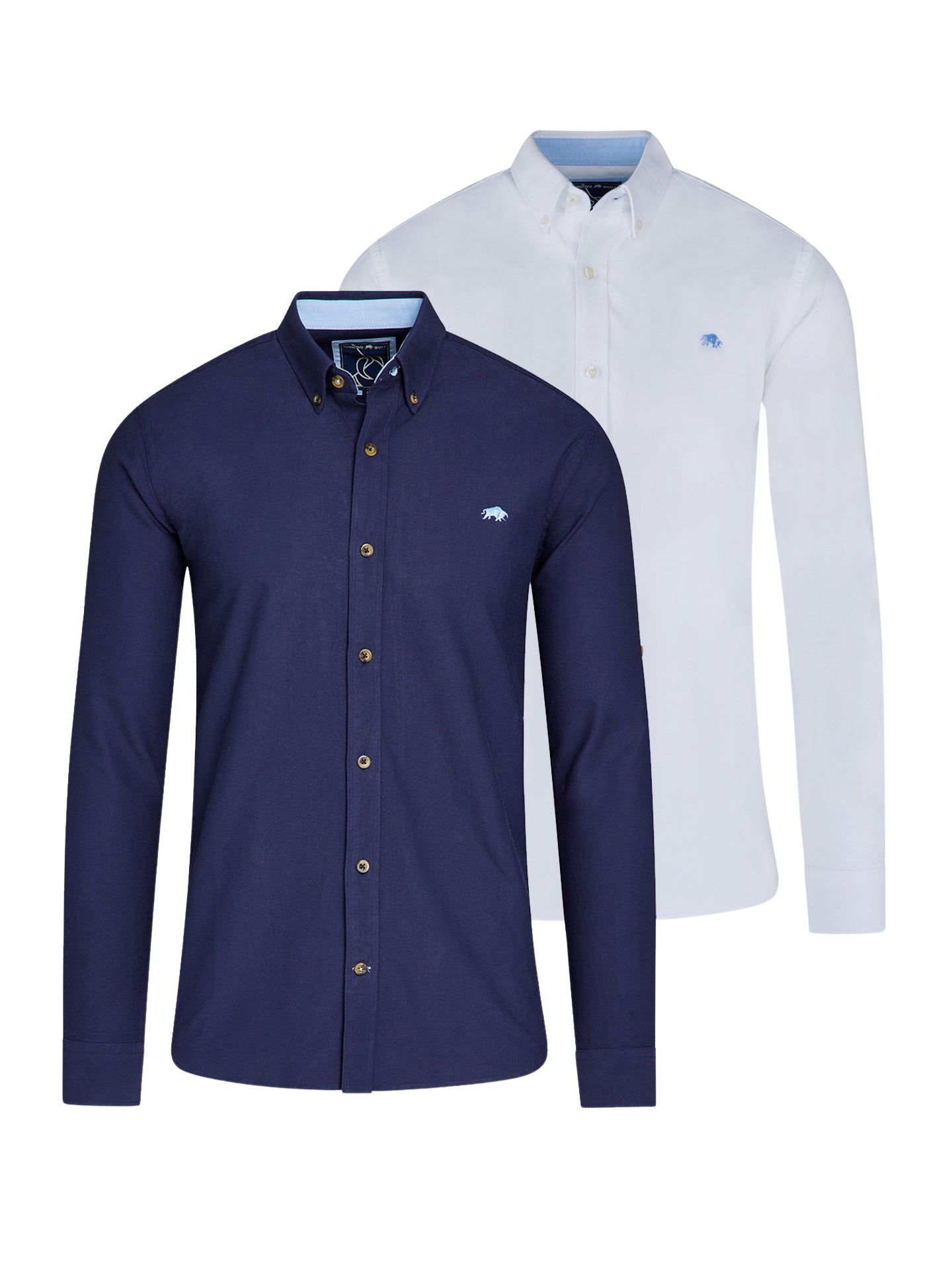 Мужские рубашки Raging Bull Classic 2 Pack Long Sleeve Oxford Casual shirts, цвет: Тёмно-синий / Белый — фото 5