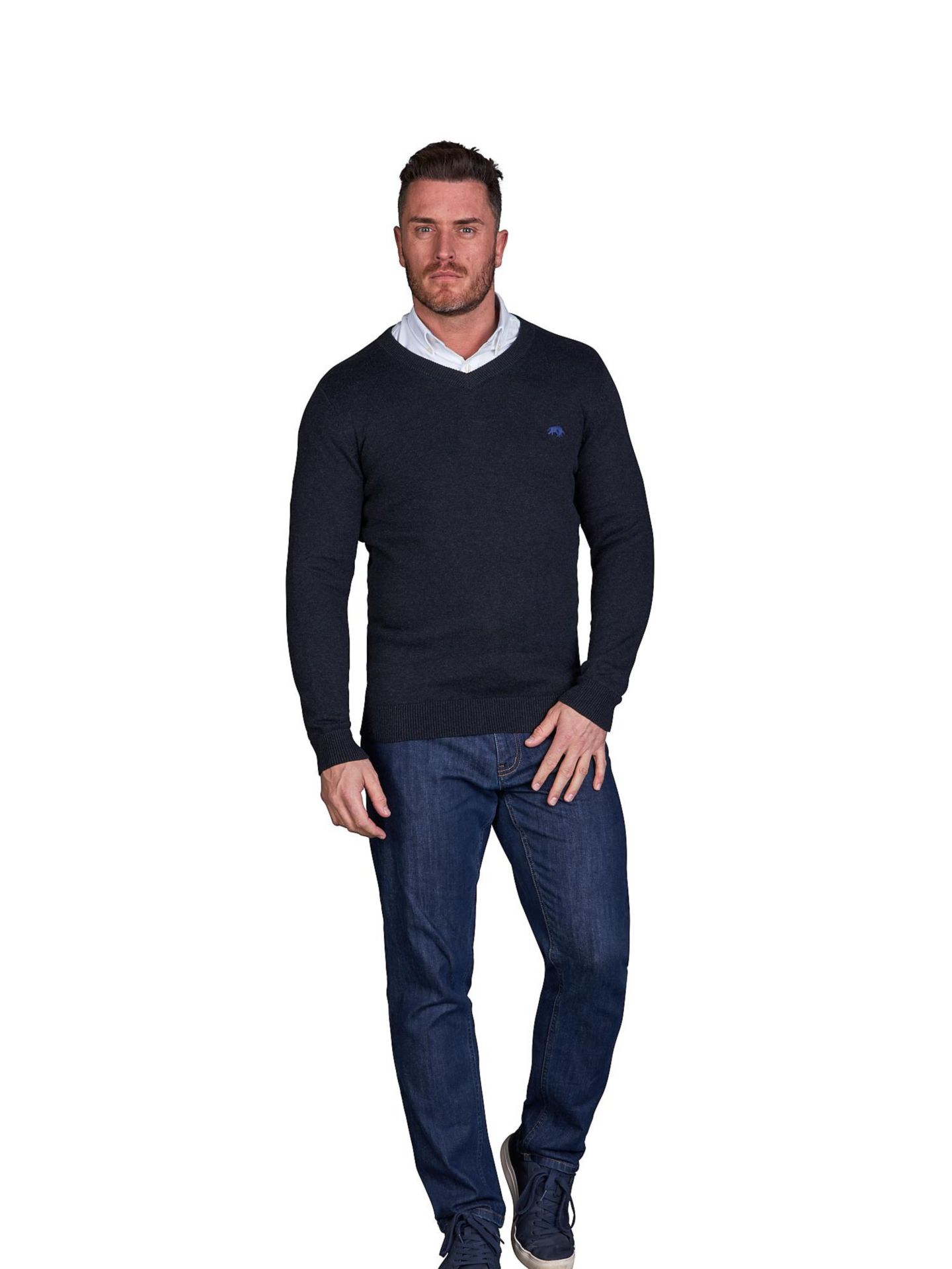 Мужской свитер Raging Bull Classic Long-Sleeve V-Neck Cotton-Cashmere Blend, цвет: Чёрный — фото 3