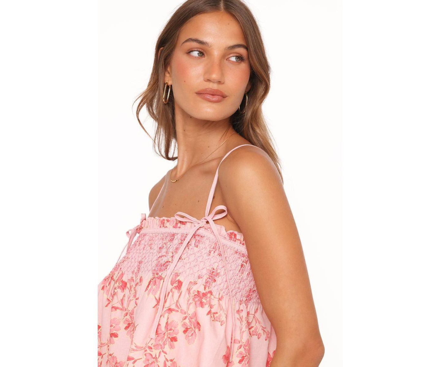 Женский топ Petal and Pup Cosima Square-Neck Floral Crop Cotton, цвет: Розовый с принтом — фото 4