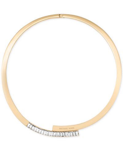 Michael Kors Gold-Tone Baguette Crystal Bypass Collar Necklace