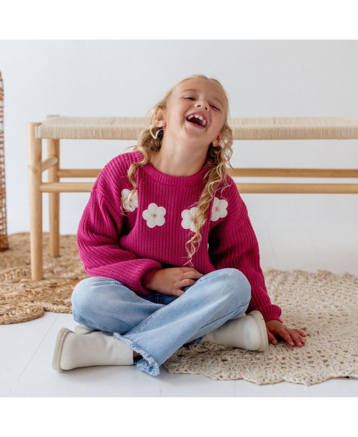 Sweet Wink Little Girls Floral Applique Sweater