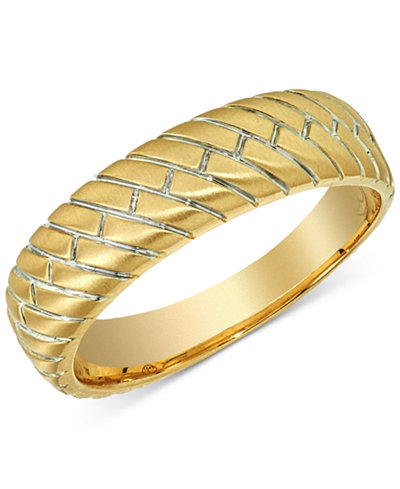 Esquire Men's Jewelry Herringbone Band in 14k Gold, Only at Macy's