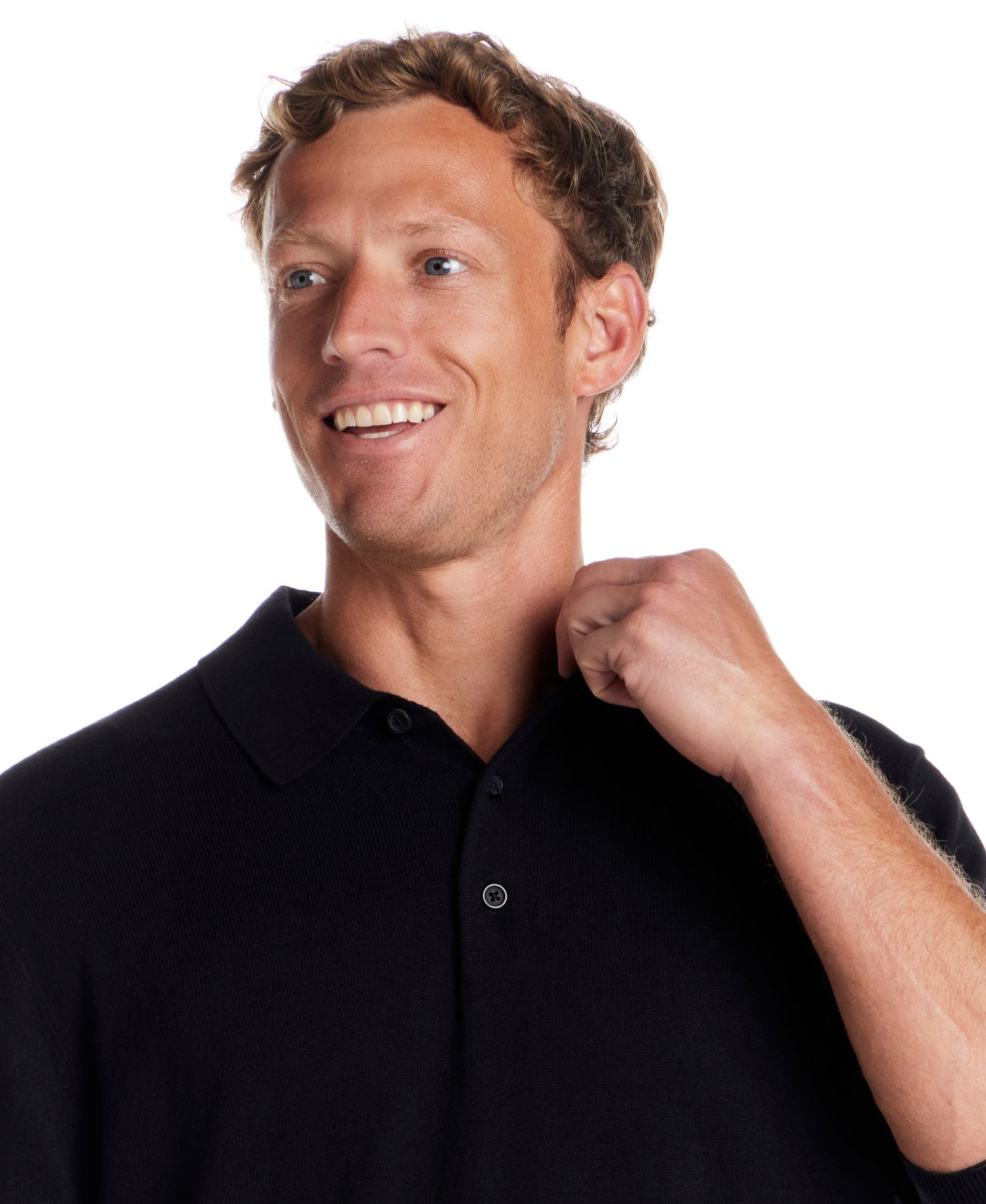 Men's Solid Cotton Cashmere Polo Sweater