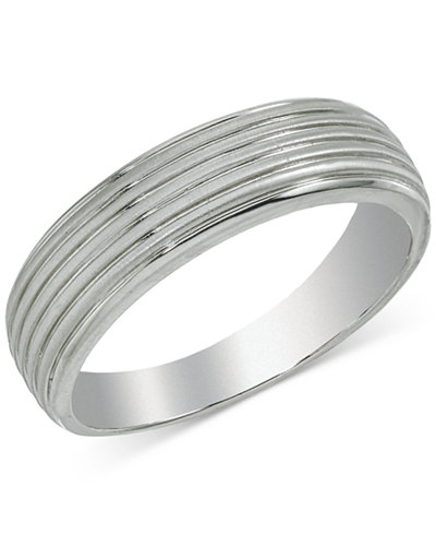 Esquire Men's Jewelry Ribbed Band in 14k White Gold, Only at Macy's