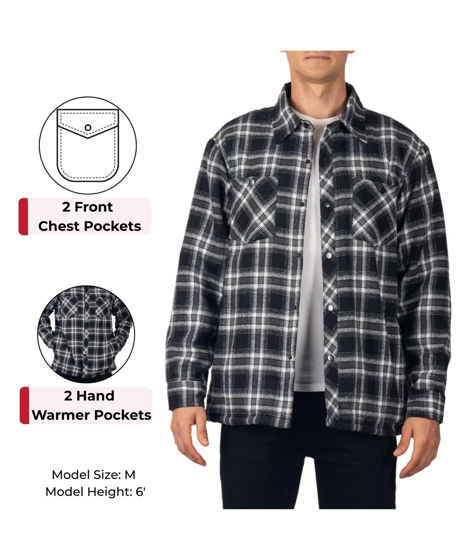 Men's Josh Plaid Fleece-Lined Snap-Button Flannel Shirt Jacket