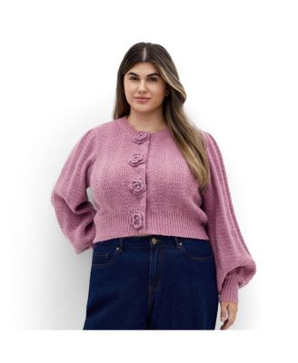 Plus Size Rosie Cropped Stretch-Knit Rose-Motif Cardigan