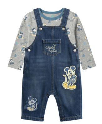 Disney Baby Boys' Mickey Mouse Long-Sleeve Top and Denim Overalls, 2 ...