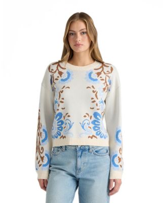 Women's Jacquard Balloon-Sleeve Crewneck Sweater