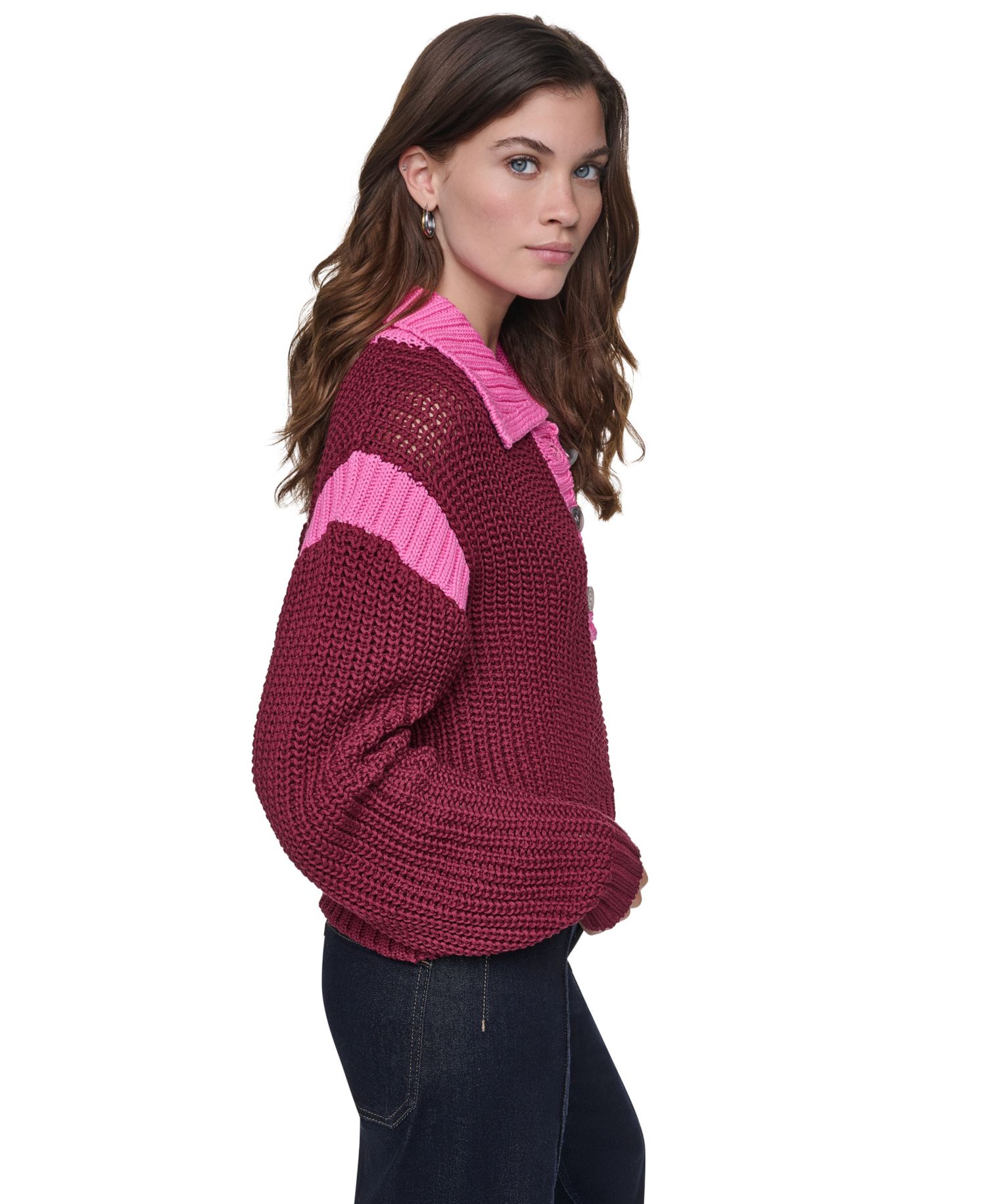 Women's Henley Colorblock Drop-Shoulder Sweater