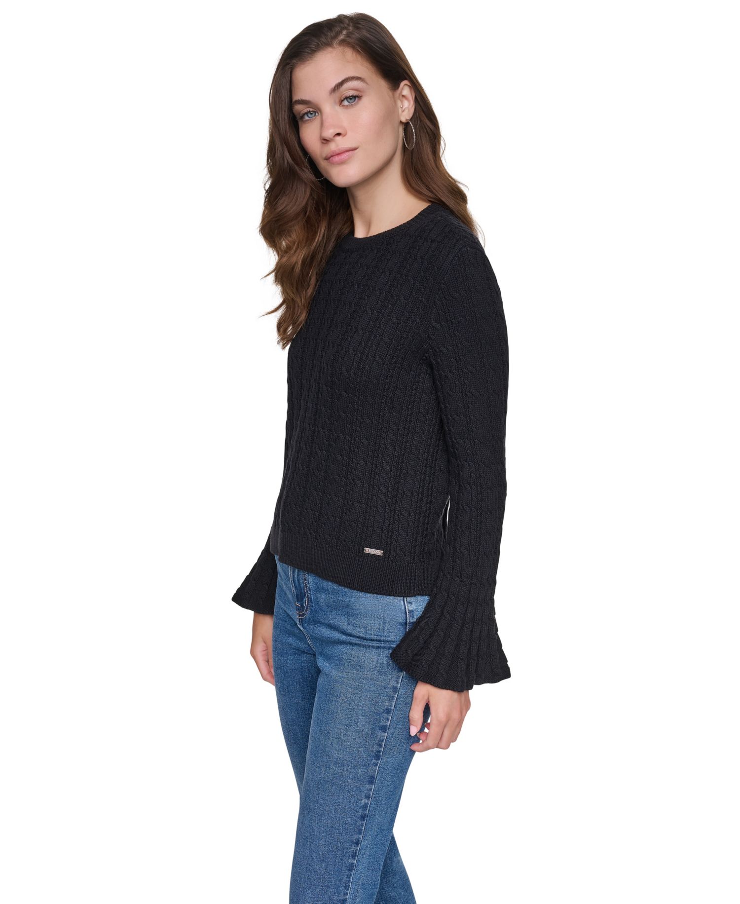 Women's Cable-Knit Ruffled-Cuff Pullover Sweater