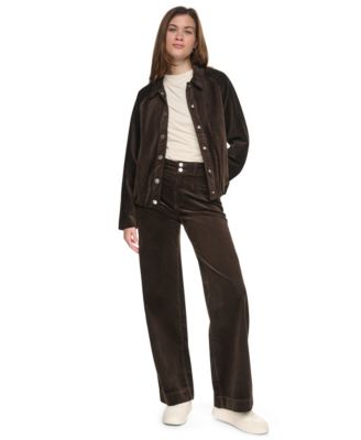 Women's Raglan Sleeve Bubble Jacket and High-Rise Double-Button Wide-Leg Cotton-Blend Pants