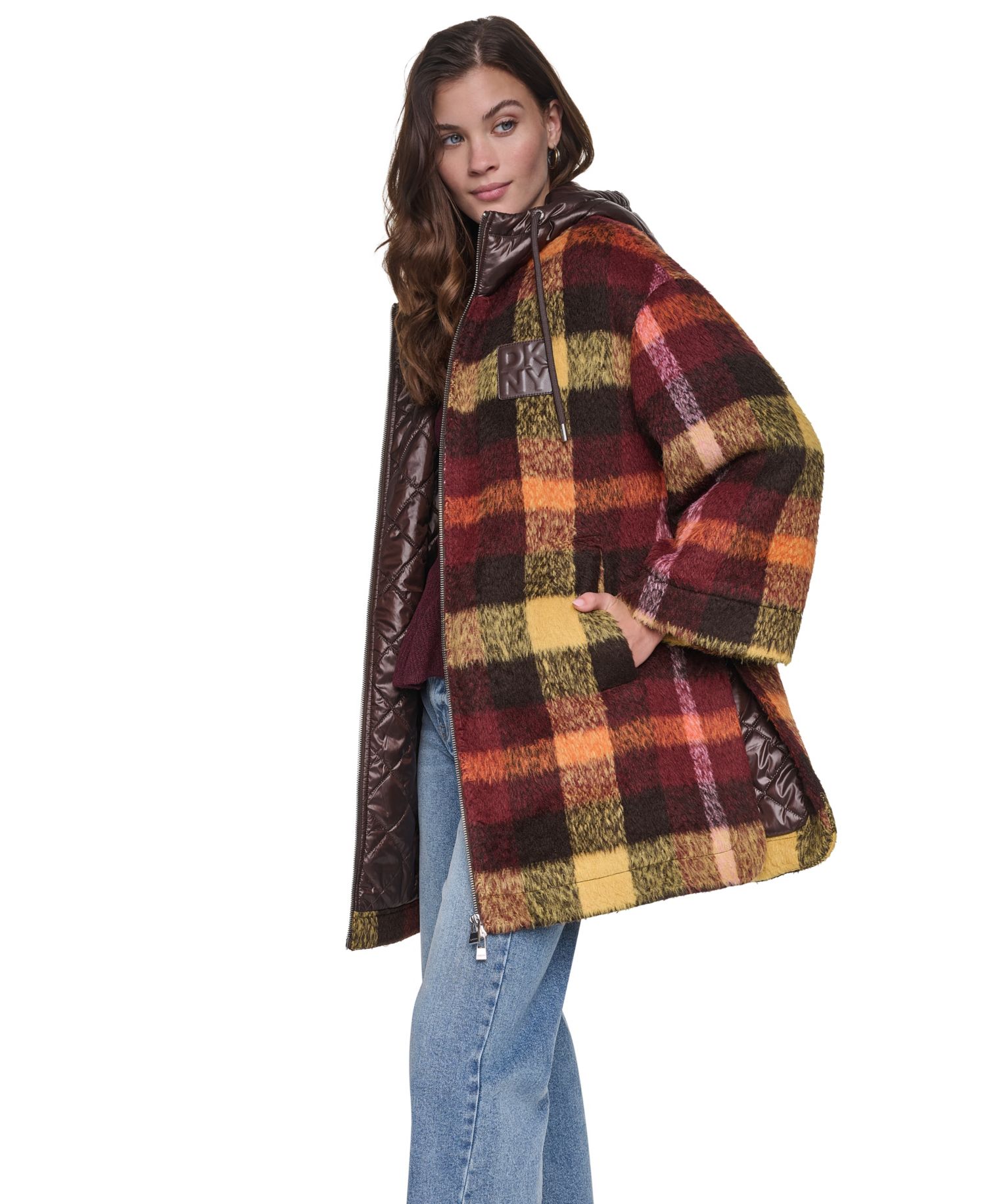 Women's Plaid Quilted-Hood Jacket