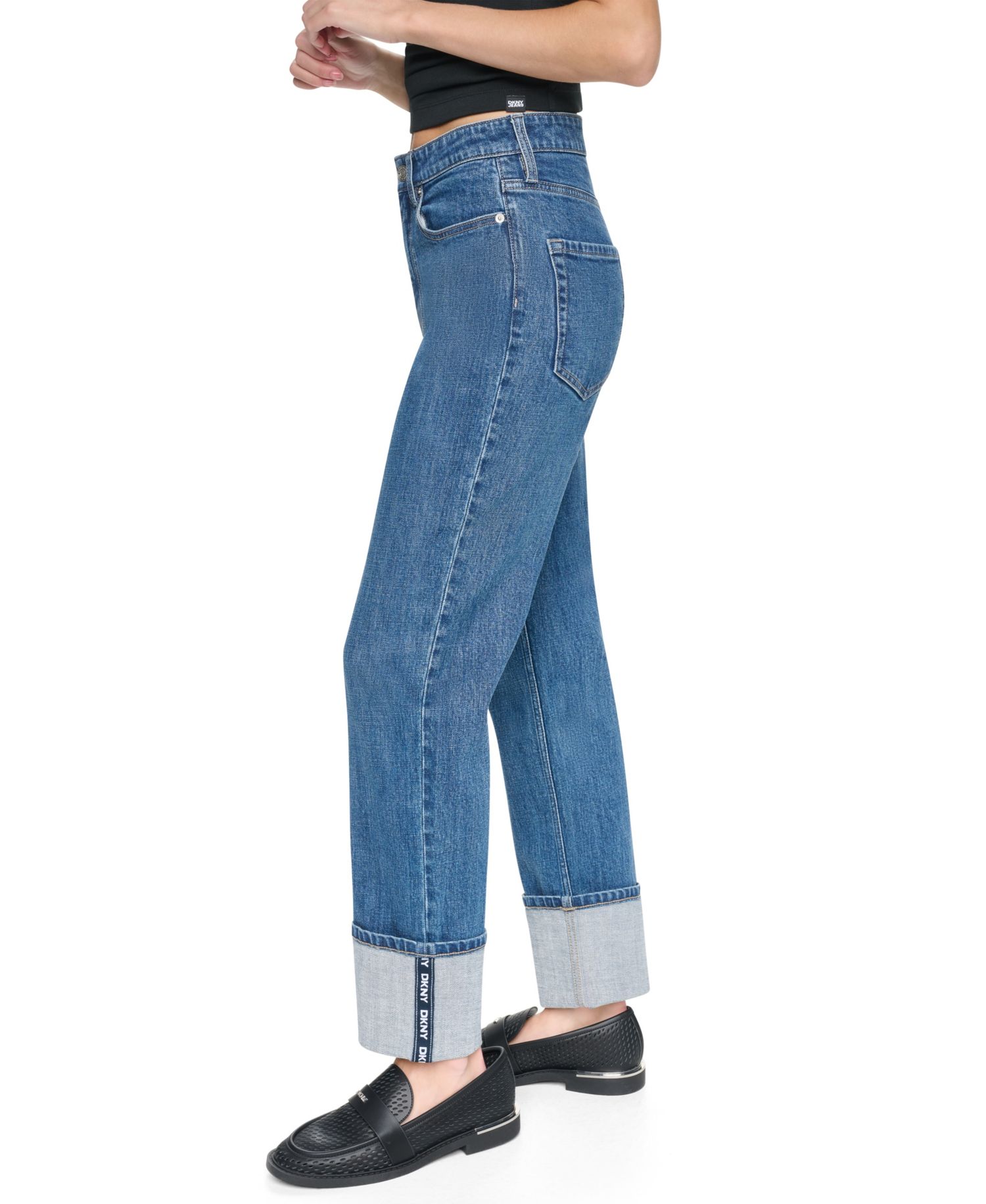 Women's High-Rise Straight-Leg Logo-Tape Jeans