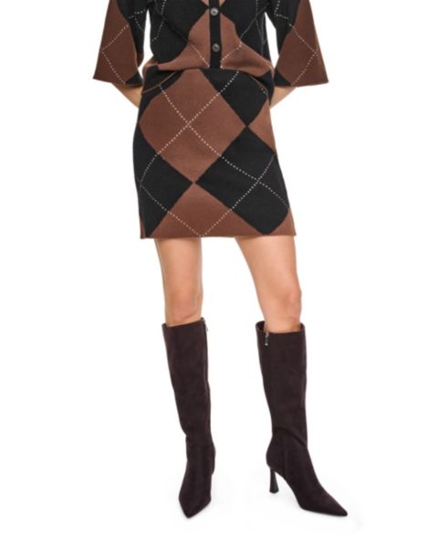 Женская юбка DKNY Jeans Fuzzy Argyle A-Line Mini, цвет: Чёрный / Каштановый